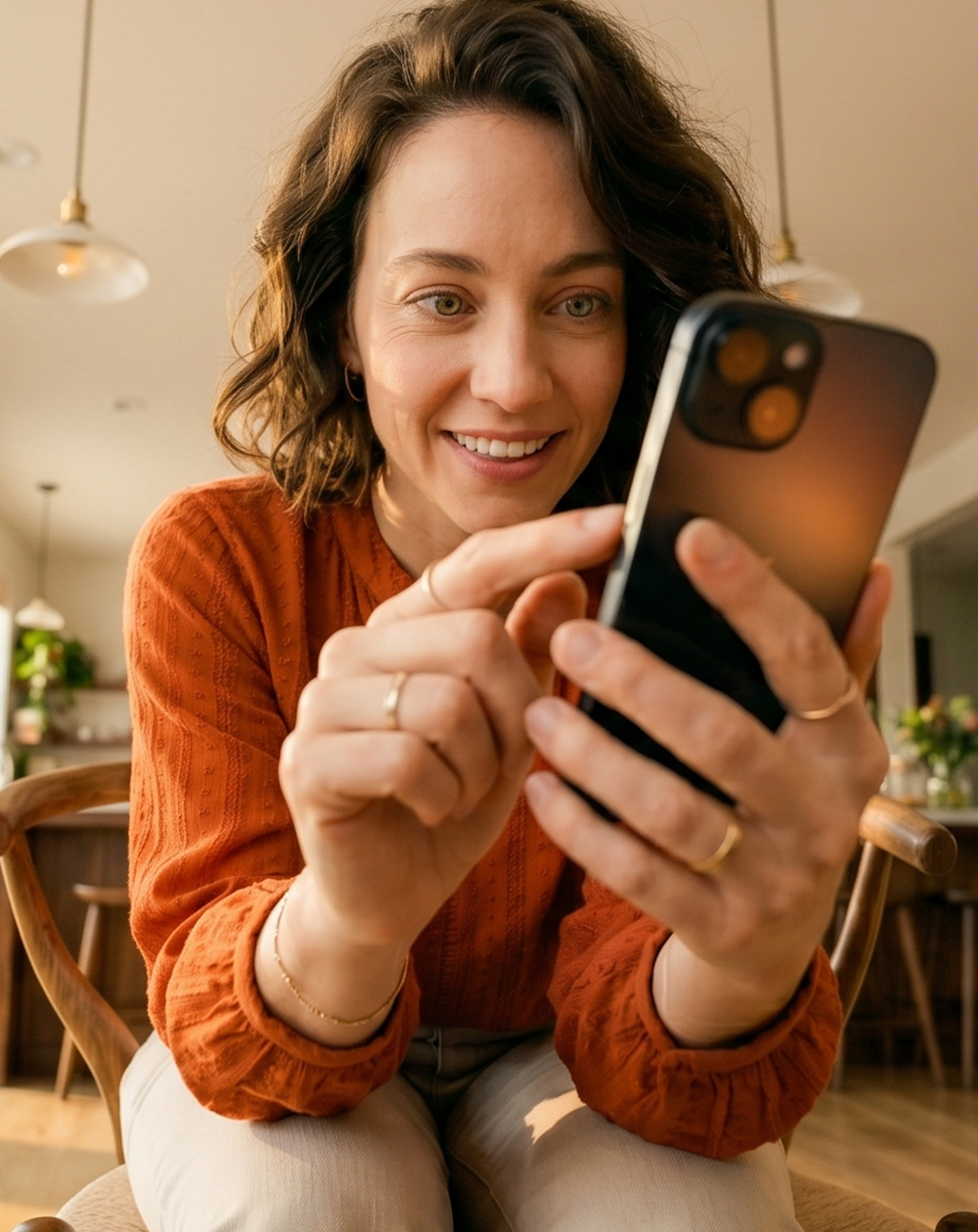Woman ordering via WhatsApp with OrderLemon